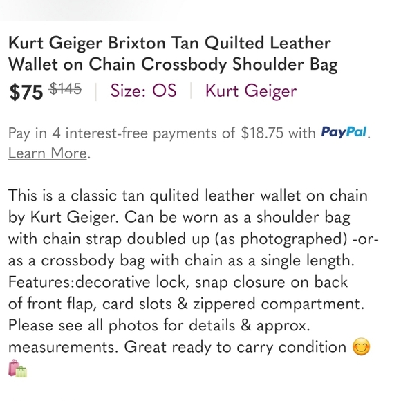 Kurt Geiger Brixton Tan Quilted Leather Wallet on Chain Crossbody Shoulder Bag - Picture 15 of 15